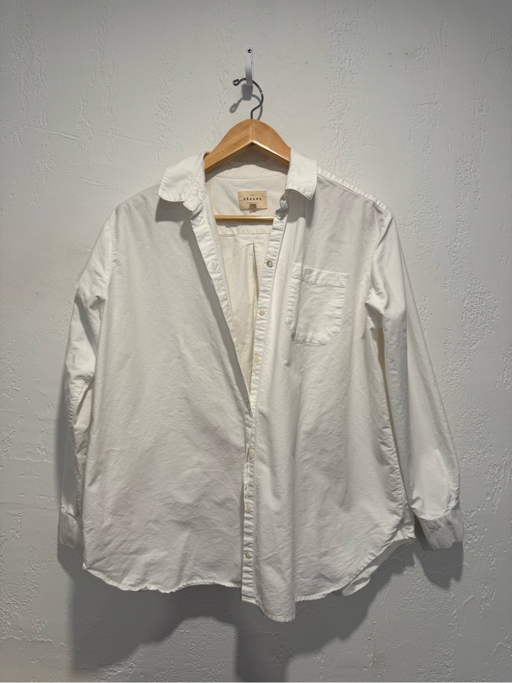 Sezane White Cotton Button-Down Shirt